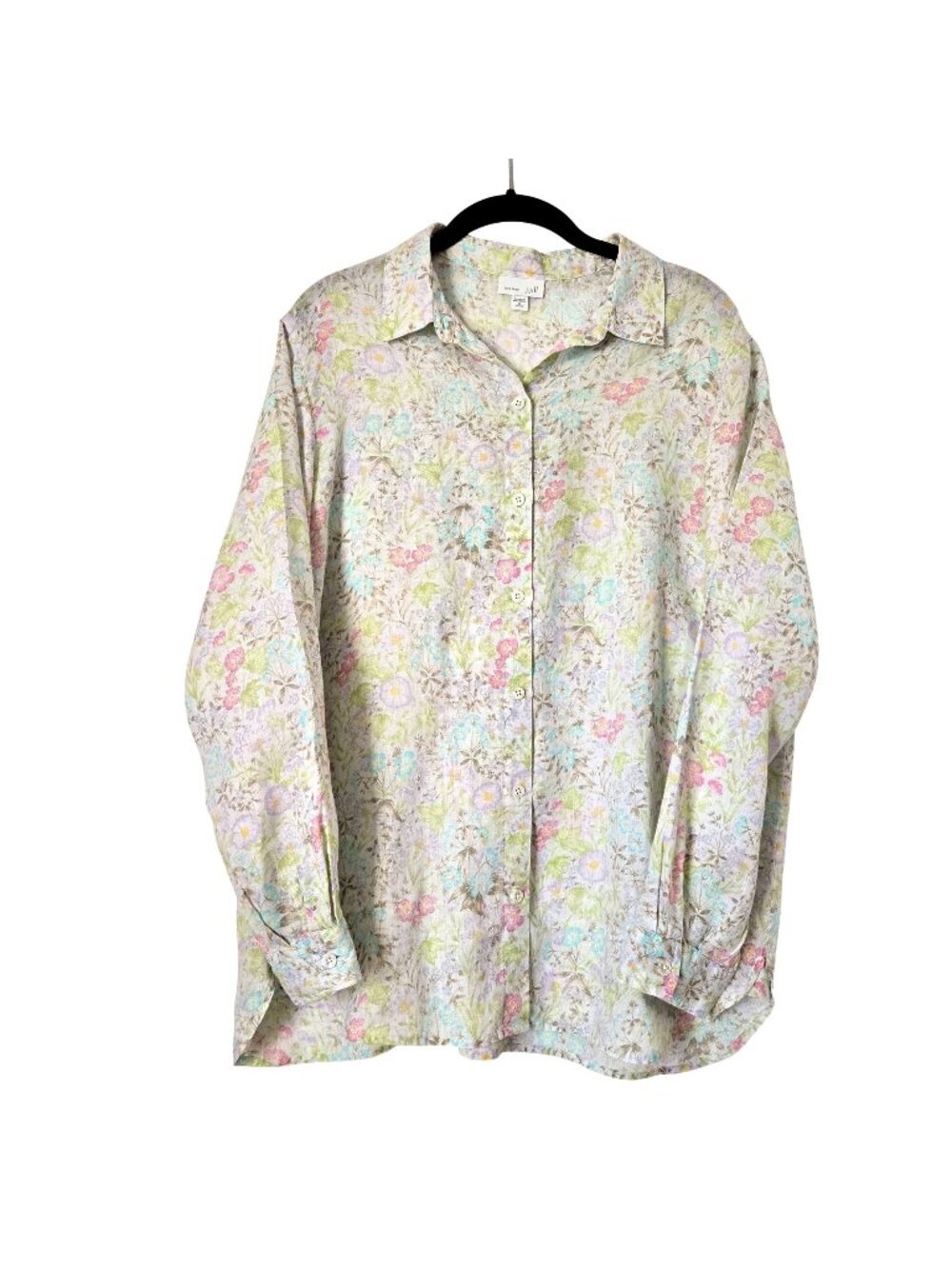 J. Jill Love Linen Pastel Watercolor Floral Button-down Long Sleeve Shirt Med